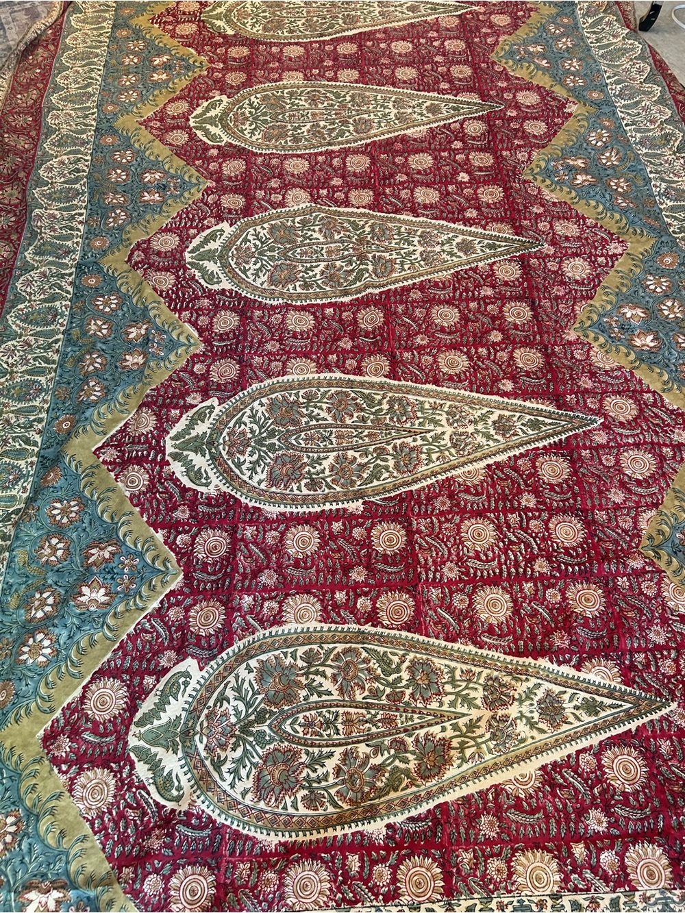 Pottery Barn Red Paisley Block Print Bed Spread / Table Cloth 70x108 100% Cotton